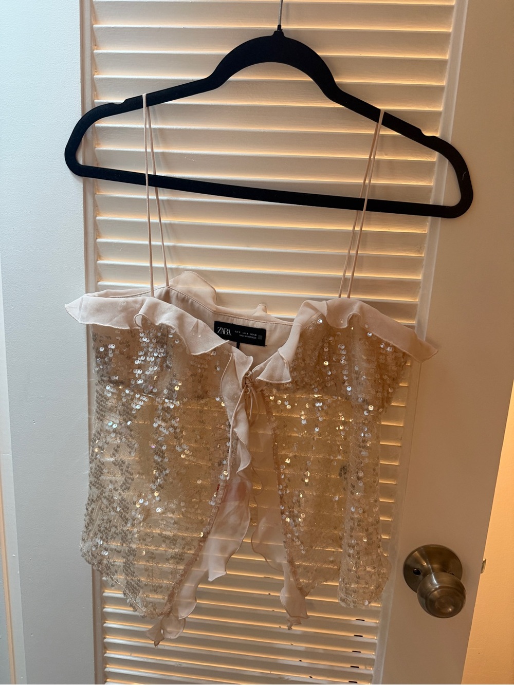 Zara Sequin Ruffle Champagne Cami